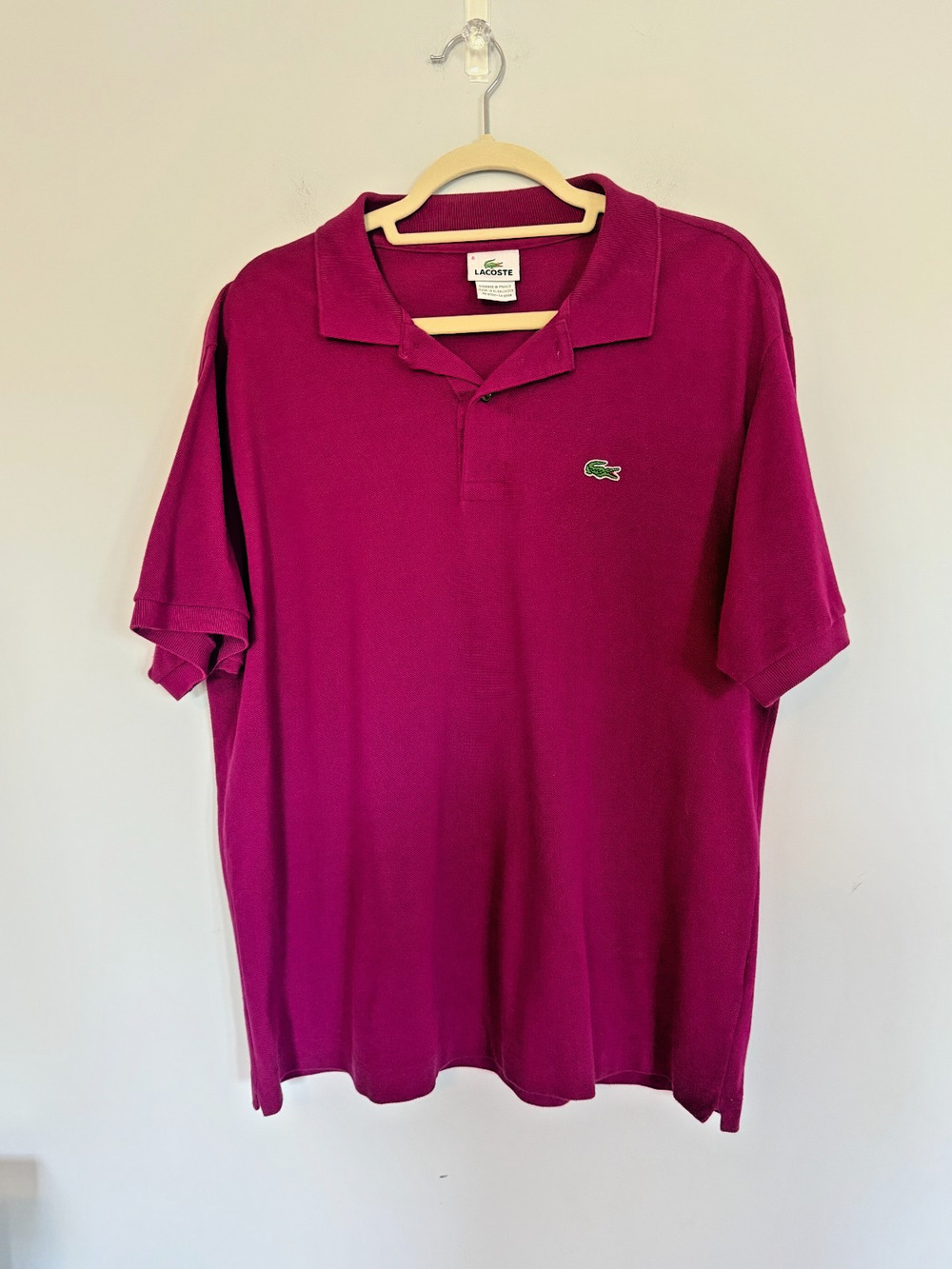 Lacoste Mens Classic Polo Size XL FR 6 Berry Red Short Sleeve 100% Cotton Preppy